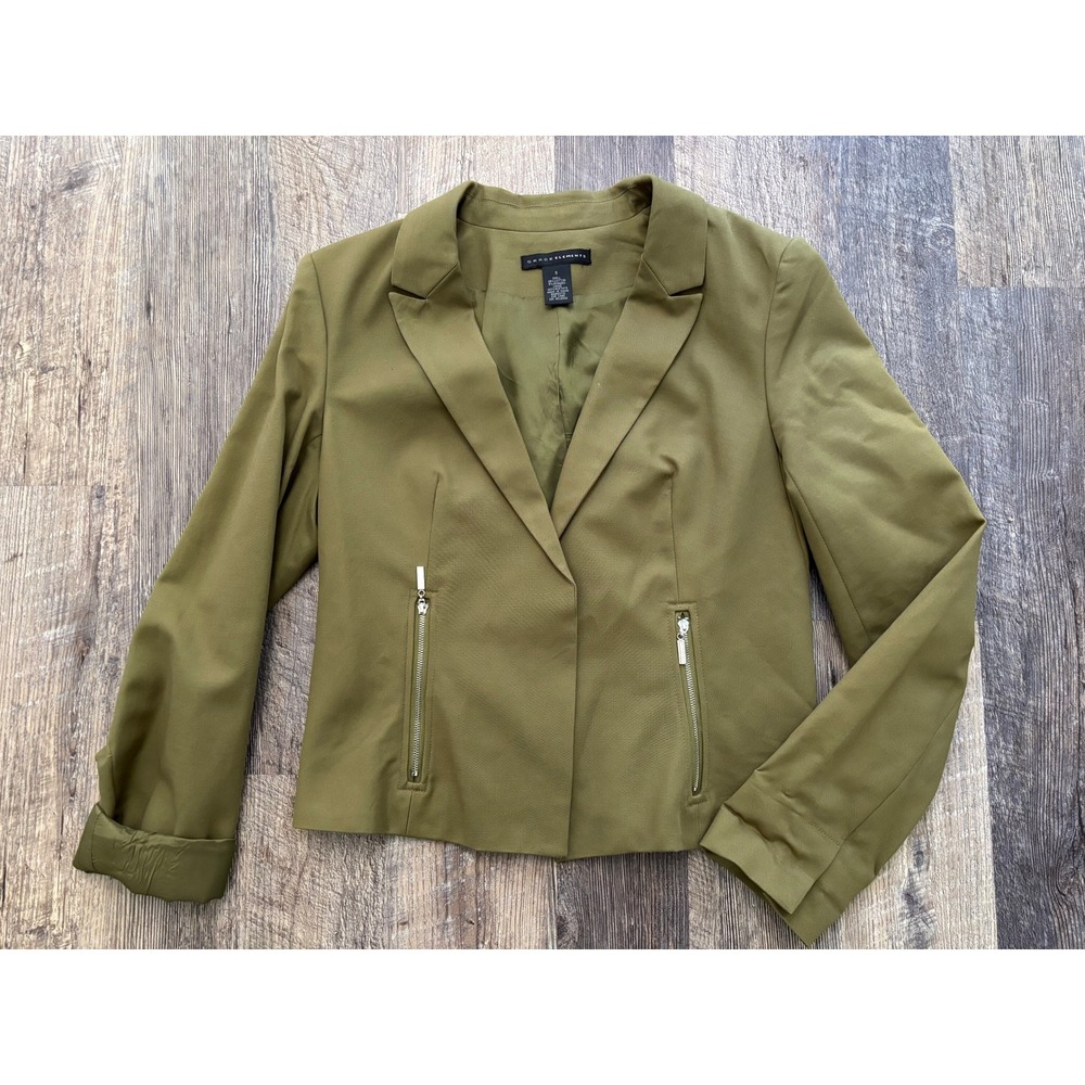 Grace Elements Olive Green Blazer Jacket Zip Pockets Cotton Spandex Stretch